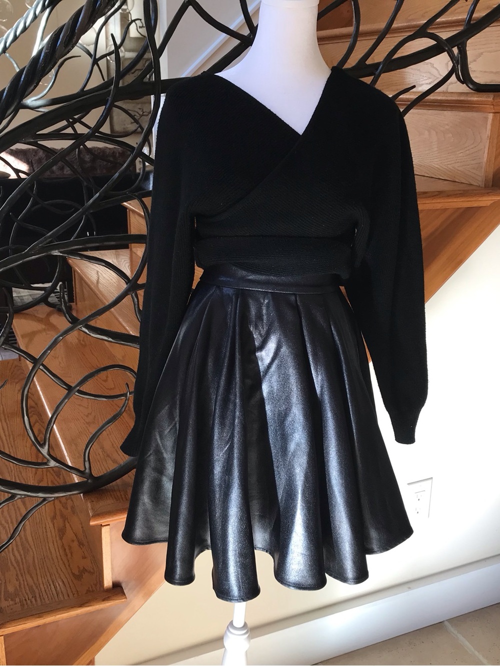 Eleven Paris Black Faux Leather Circle Skirt